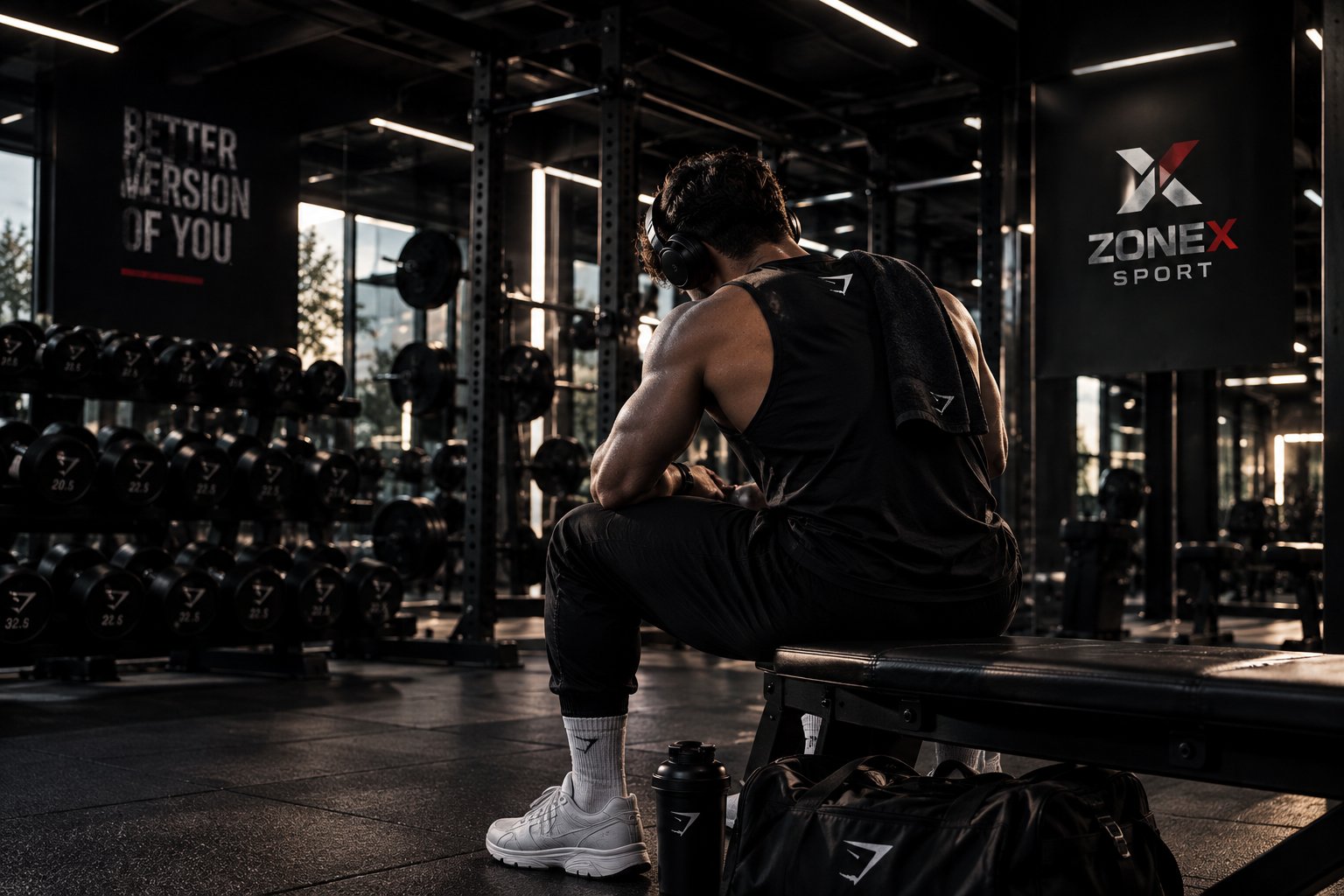 Athlete in a dark gym wearing ZoneX thermal gear